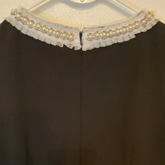 Betsey Johnson Elegant Black Midi Dress with Silver Accents pearl, rhinestone . - Picture 6 of 15